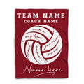 Red volleyball blanket shown flat with large white volleyball artwork and bold athletic design