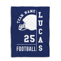 Navy football blanket shown flat with a large white helmet silhouette and bold football graphics