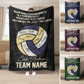 Volleyball throw blanket displayed with coach message, team artwork, and colorful volleyball design options