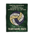 Green volleyball blanket shown flat with inspirational coach message and team sports artwork