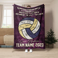Purple volleyball throw blanket featuring an inspirational coach message and colorful volleyball design