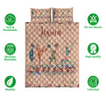 Cheerleading quilt bedding set shown flat with watercolor cheerleaders, floral borders, and soft quilted texture