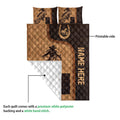 Barrel racing quilt blanket showing the printed front and white quilted backing