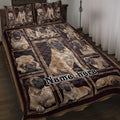 English Mastiff quilt blanket spread across a bed with framed tan and black dog portraits