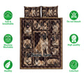 English Mastiff quilt bedding set surrounded by feature icons, showing framed mastiff artwork