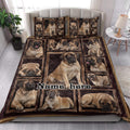 English Mastiff quilt bedding set styled in a bright bedroom with matching dog portrait artwork