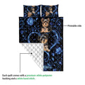 Yorkshire Terrier quilt blanket showing the printed front and white diamond-stitched backing