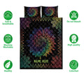 Sunflower quilt bedding set displayed flat with colorful floral artwork and black background
