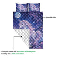 Unicorn quilt showing the printed front and white diamond-stitched backing in a product construction view
