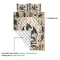 Dragon quilt showing the printed floral book pattern and white quilted backing detail