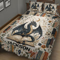 Close bedroom view of a dark blue dragon resting on an open book amid flowers