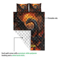 Dragon quilt showing the printed front and white diamond-quilted backing in a construction detail view