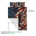 Eagle quilt blanket showing the printed side and diamond quilted backing