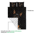 Miniature Pinscher quilt showing the printed front and white quilted backing detail