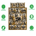 Miniature Schnauzer quilt bedding set shown with sunflower dog artwork and soft, breathable design icons