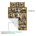 Miniature Schnauzer quilt detail showing the printed artwork, quilted reverse and white stitched backing