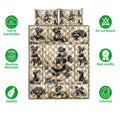 Miniature Schnauzer quilt bedding design shown with soft breathable and care feature icons