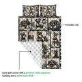 Close detail of Miniature Schnauzer quilt showing the printed side and white quilted backing