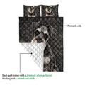 Miniature Schnauzer quilt showing the printed front and white quilted backing detail