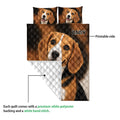 Beagle quilt bedding set showing the printed front and white quilted backing