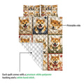 Shiba Inu quilt showing the printed front artwork and white diamond-quilted reverse side