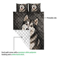 Alaskan Malamute quilt showing the printed front and white diamond-stitched backing