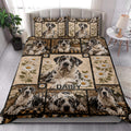 Great Dane quilt blanket styled in a bright bedroom with matching dog artwork and daisy accents