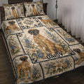 Great Dane quilt blanket spread across a bed with floral panels and geometric borders