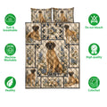 Great Dane quilt bedding set displayed with floral artwork and feature icons around the design