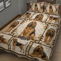 Close view of a Bloodhound quilt blanket with portrait and full-body dog artwork