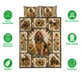 Bloodhound quilt bedding set displayed with sunflower panels and soft bedroom textile features