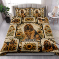 Bloodhound quilt blanket bedding set styled in a bright bedroom with sunflower artwork