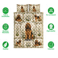 Bloodhound quilt bedding set displayed with daisy panels and product feature callouts