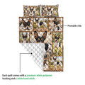 Rat Terrier quilt detail showing the printed front, white quilted backing, and stitched construction