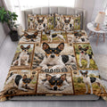 Rat Terrier quilt blanket styled in a bright bedroom with matching dog portrait pillowcases and rustic pet artwork