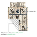 Rat Terrier quilt showing the printed dog artwork, quilted reverse, and overall bedding construction