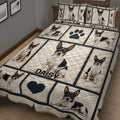 Rat Terrier quilt blanket shown in a bedroom with repeated black, white, and tan dog portraits
