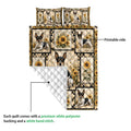 Rat Terrier quilt blanket detail showing the printed sunflower dog design and white diamond-quilted backing