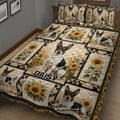 Rat Terrier quilt blanket displayed across a bedroom with sunflower artwork and black geometric framing