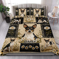 Rat Terrier floral quilt blanket styled across a bedroom bed with matching artwork
