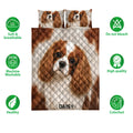 Cavalier King Charles Spaniel quilt bedding set shown with soft breathable and care feature icons