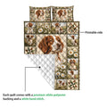 Brittany Spaniel quilt blanket detail showing the printed front, quilted backing, and patchwork artwork