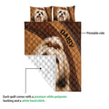 Lhasa Apso quilt blanket close-up showing the printed front and diamond-stitched quilted backing