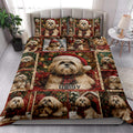 Lhasa Apso Christmas quilt blanket styled across a bedroom with matching holiday dog artwork