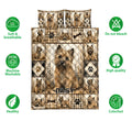 Cairn Terrier quilt bedding set with repeated dog artwork, paw prints, bones, and soft breathable feature icons