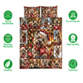 Christmas Cairn Terrier quilt bedding set shown with festive dog artwork and product feature icons