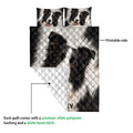 Border Collie quilt blanket showing the printed front artwork and white quilted backing