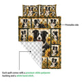 Border Collie quilt blanket showing printed side and white diamond-stitched backing