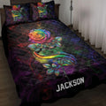 LGBT rainbow rose quilt blanket displayed on a bed with vivid multicolor floral artwork