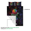 LGBT rainbow rose quilt blanket shown with a printed front and white quilted backing detail